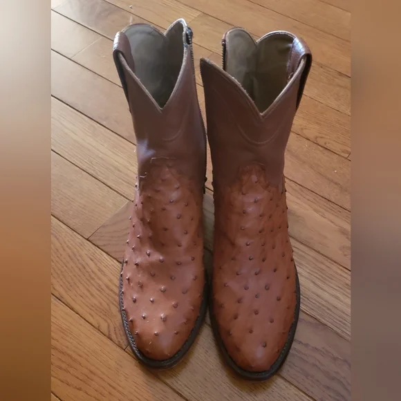 Tecovas Brown Leather Ostritch Western Boots. 10 D - Picture 1 of 6